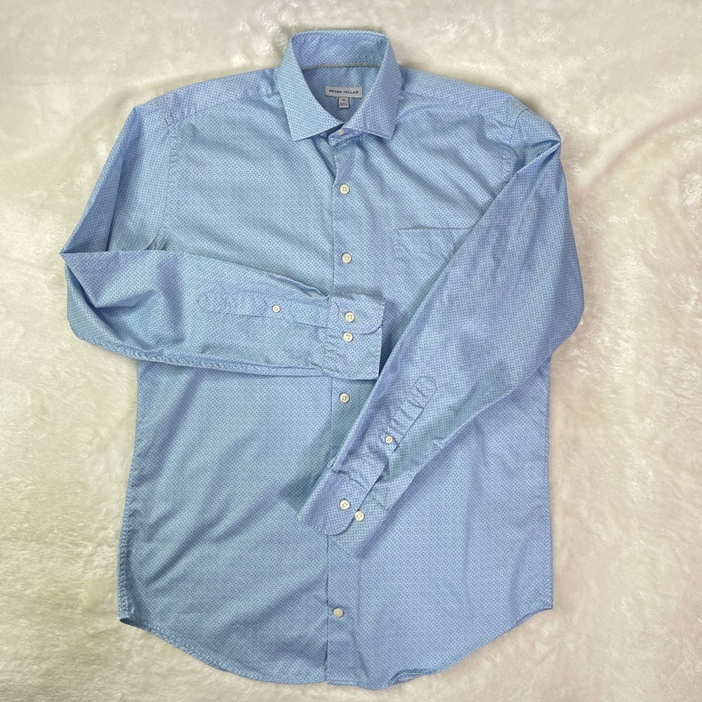 Peter Millar Ice Blue Men’s All Cotton Long Sleeve Button Down Shirt Sz Medium